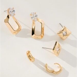 Anthropologie Mixed Crystal Huggie Hoop Earrings - Set of 3